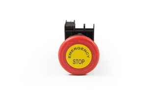 B Serisi Plastik 1NC Acil Stop 40 mm Çevirmeli Etiketli Kırmızı 22 mm Buton